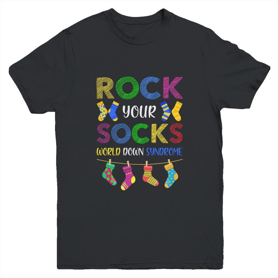 World Down Syndrome Day Awareness Rock Your Socks Youth-Youth Shirt-Youth T-Shirt-Black