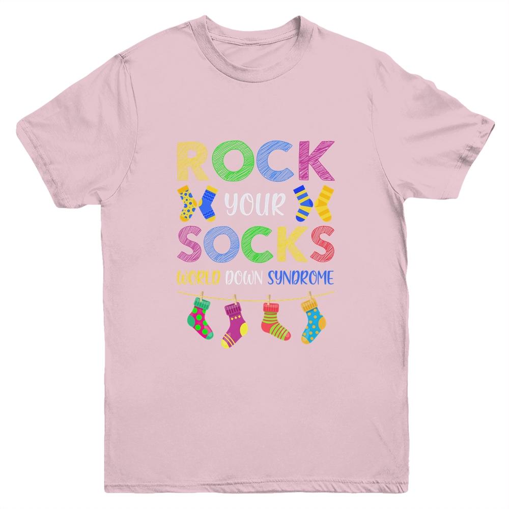 World Down Syndrome Day Awareness Rock Your Socks Youth-Youth Shirt-Youth T-Shirt-Light Pink
