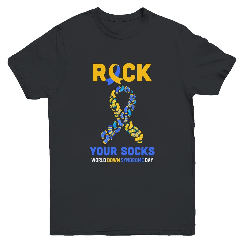 World Down Syndrome Day Rock Your Socks Awareness Youth-Youth Shirt-Youth T-Shirt-Black
