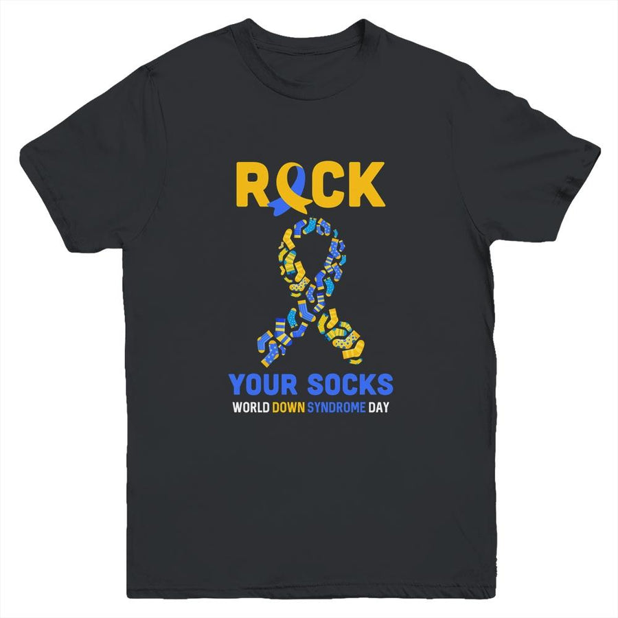 World Down Syndrome Day Rock Your Socks Awareness Youth-Youth Shirt-Youth T-Shirt-Black