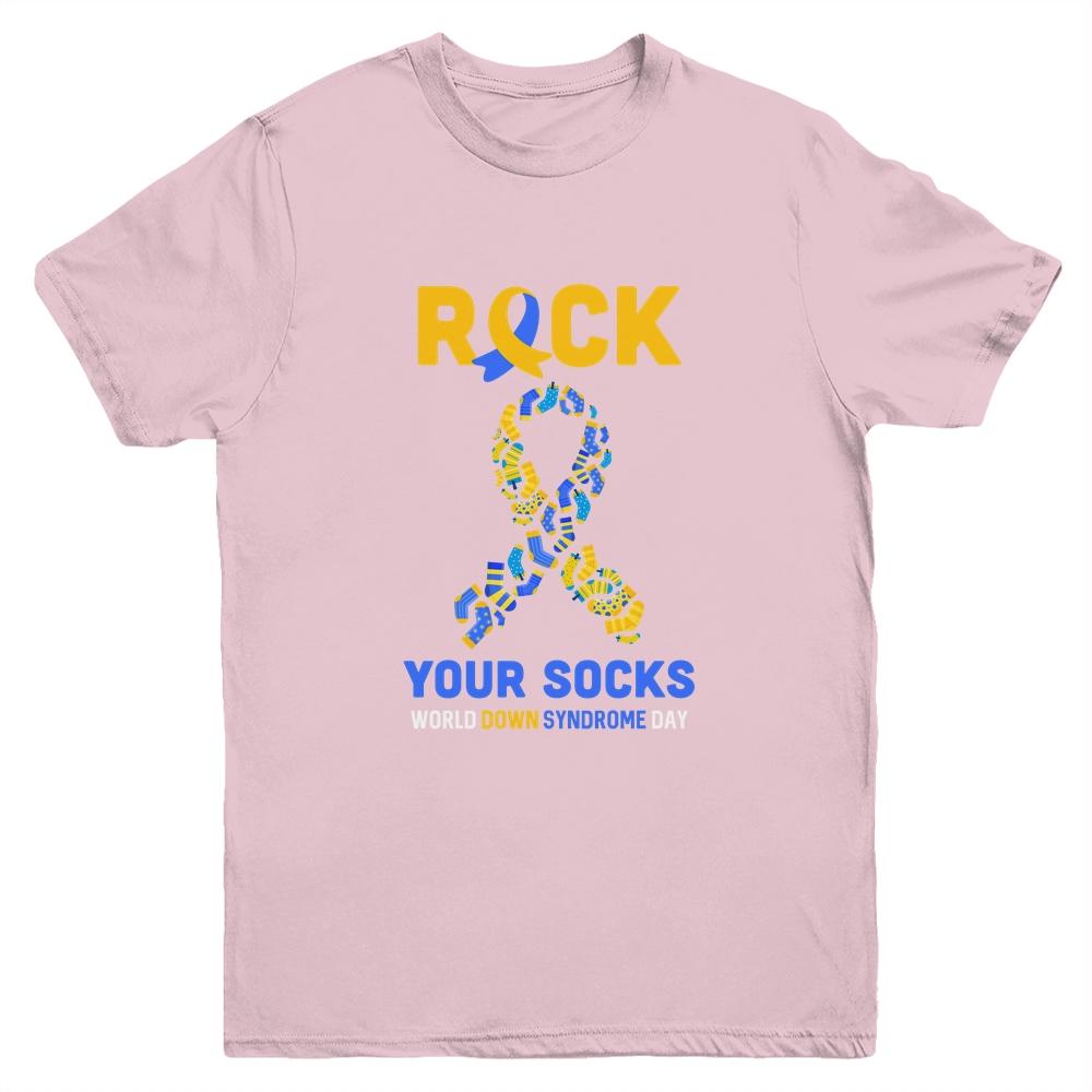 World Down Syndrome Day Rock Your Socks Awareness Youth-Youth Shirt-Youth T-Shirt-Light Pink