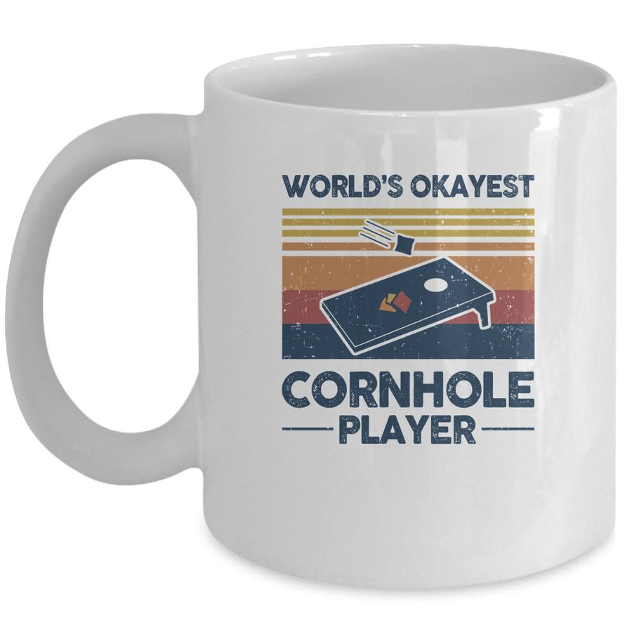 World's Okayest Cornhole Player Funny Dad Vintage Mug-Coffee Mug-Mug-White