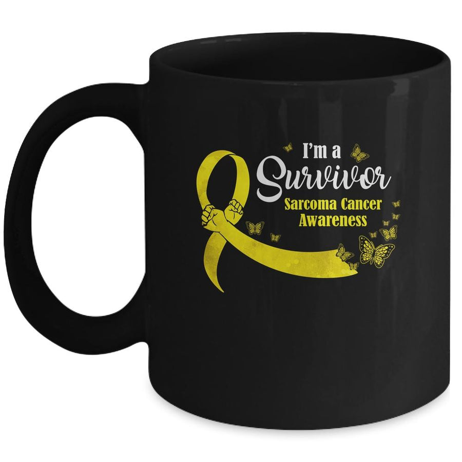 Yellow Butterfly I'm A Survivor Sarcoma Cancer Awareness Mug-Coffee Mug-Mug-Black