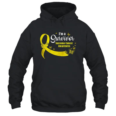 Yellow Butterfly I'm A Survivor Sarcoma Cancer Awareness-T-Shirt & Hoodie-Pullover Hoodie-Black