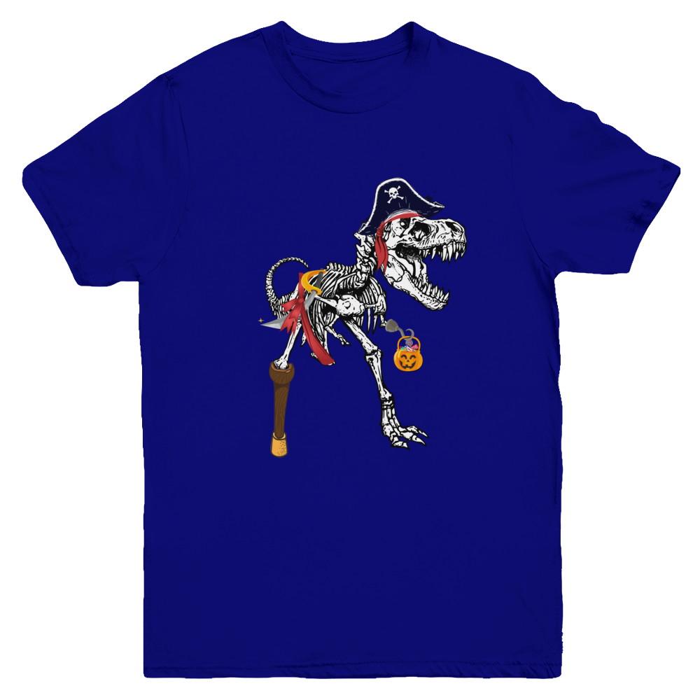 Dinosaurs T-Rex Skeleton Pirate Halloween Saurus For Kids Youth-Youth Shirt-Youth T-Shirt-Navy