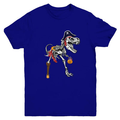 Dinosaurs T-Rex Skeleton Pirate Halloween Saurus For Kids Youth-Youth Shirt-Youth T-Shirt-Navy