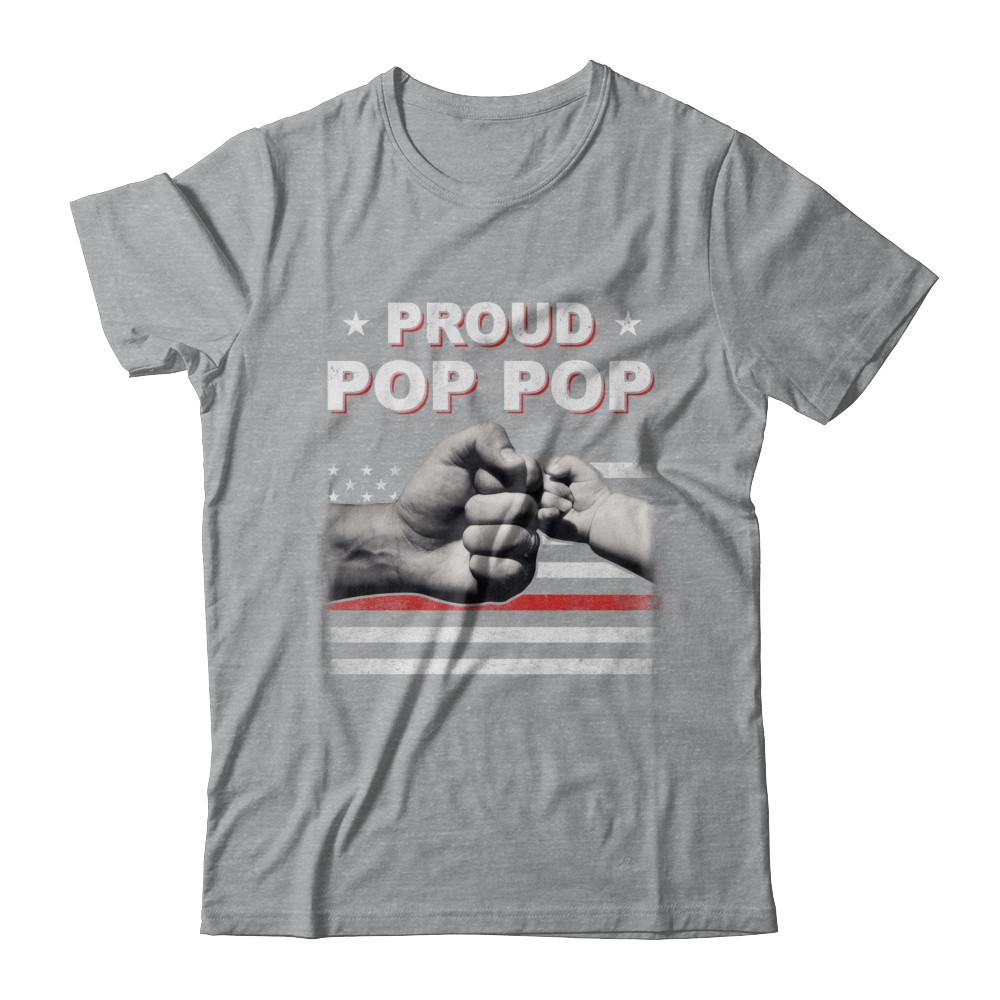 Proud Pop Pop Fireman Firefighter Thin Red Line Flag Fathers Day-T-Shirt & Hoodie-Classic T-Shirt-Sport Grey