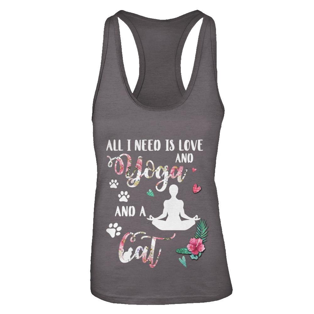 All I Need Is Love And Yoga And A Cat-T-Shirt & Tank Top-Women's Ideal Racerback Tank-Dark Grey