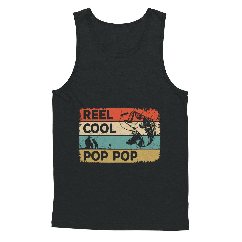 Vintage Reel Cool Pop Pop Fish Fishing Fathers Day-T-Shirt & Hoodie-Unisex Tank-Black