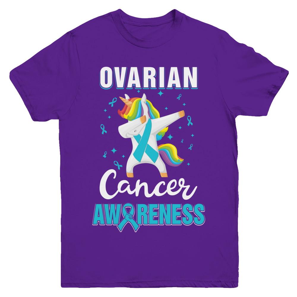 Inspirational Ovarian Cancer Awareness Unicorn Support Youth-Youth Shirt-Youth T-Shirt-Purple