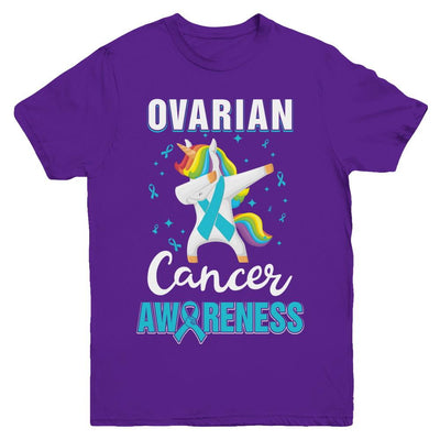 Inspirational Ovarian Cancer Awareness Unicorn Support Youth-Youth Shirt-Youth T-Shirt-Purple