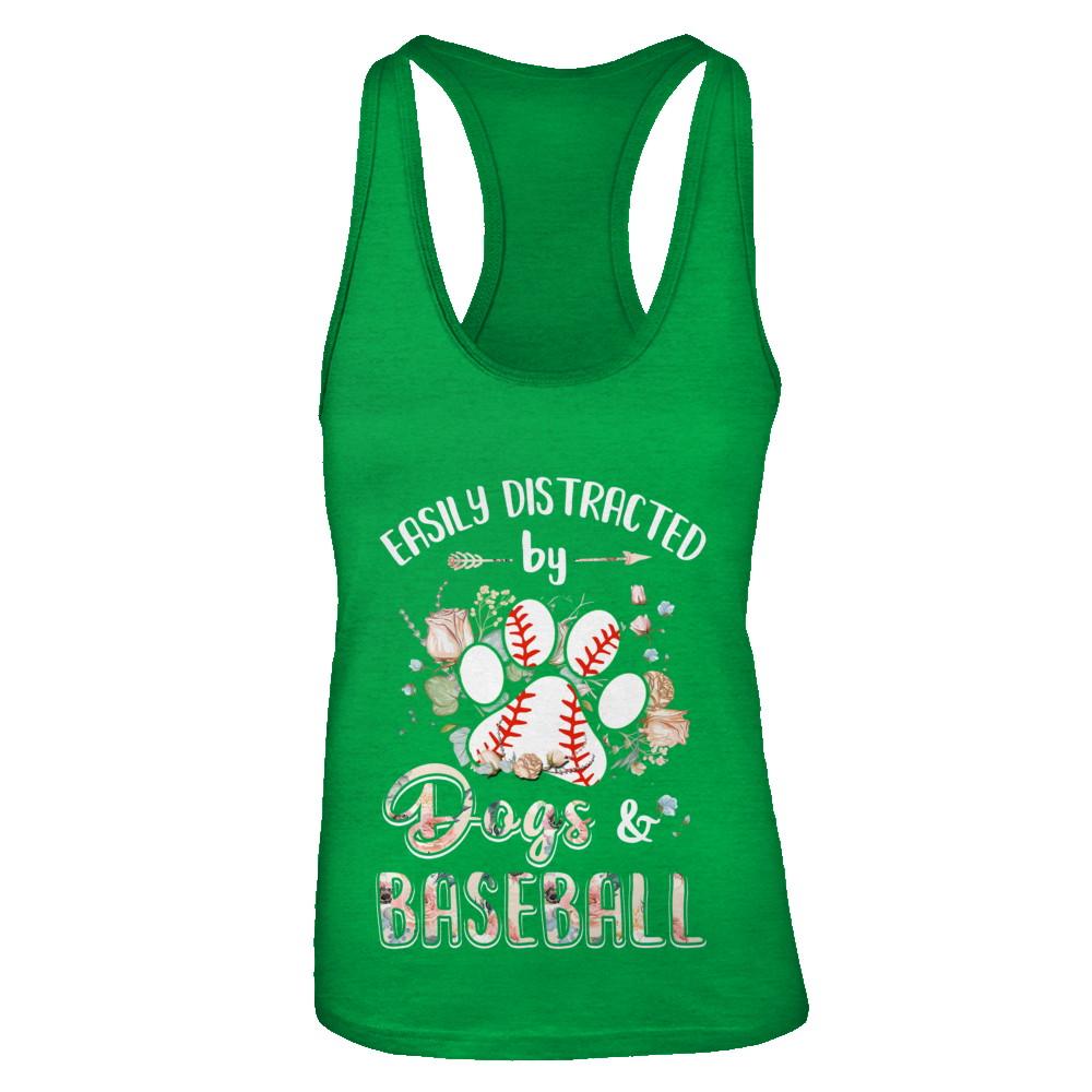 Easily Distracted By Dogs And Baseball-T-Shirt & Tank Top-Women's Ideal Racerback Tank-Kelly Green