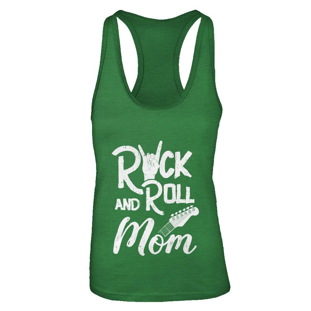 Rock And Roll Mom Retro Guitar Rocker Music Gift-T-Shirt & Tank Top-Women's Ideal Racerback Tank-Kelly Green