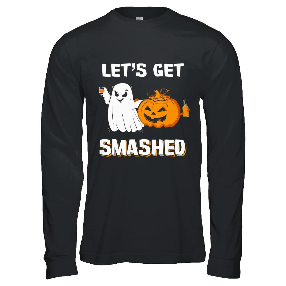 Let's Get Smashed Drinking Pumpkin Halloween-T-Shirt & Hoodie-Long Sleeve T-Shirt-Black