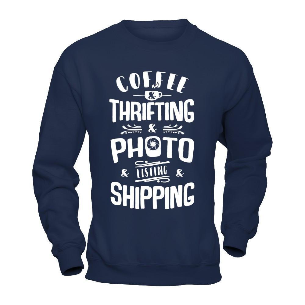 Coffee Thrifting Photos Listing Shipping-T-Shirt & Hoodie-Crewneck Sweatshirt-Navy