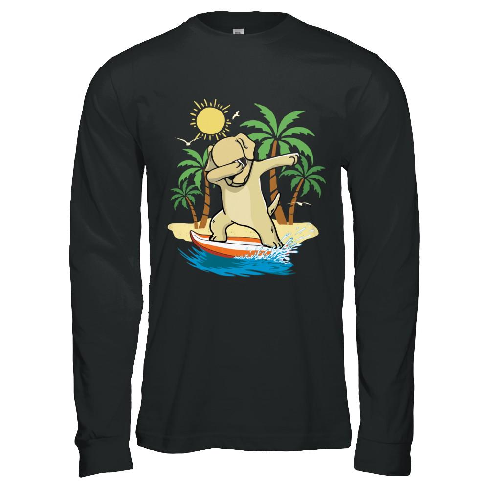 Summer Vacation Dabbing Labrador Surfing Surfboard Gift-T-Shirt & Hoodie-Long Sleeve T-Shirt-Black