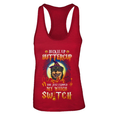 Buckle Up Buttercup Halloween Witch Rottweiler Costume-T-Shirt & Tank Top-Women's Ideal Racerback Tank-Red