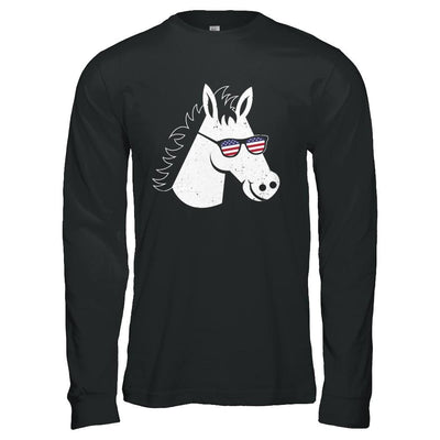 July 4Th Patriotic USA American Flag With Horse-T-Shirt & Hoodie-Long Sleeve T-Shirt-Black