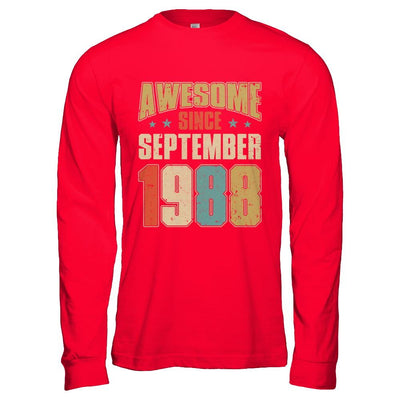 Vintage Retro Awesome Since September 1988 33th Birthday-T-Shirt & Hoodie-Long Sleeve T-Shirt-Red