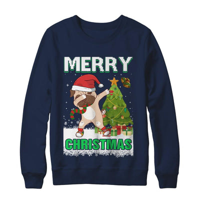 Cute Pug Claus Merry Christmas Ugly Sweater-T-Shirt & Sweatshirt-Crewneck Sweatshirt-Navy