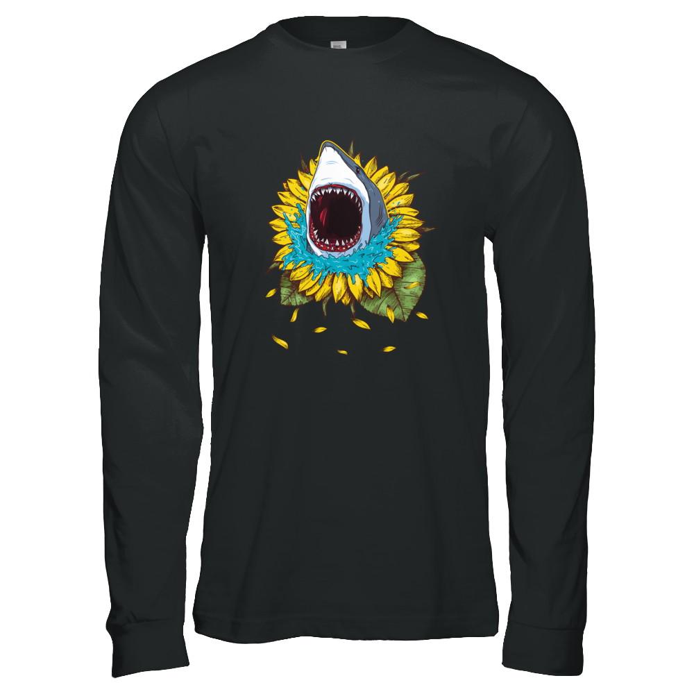 Shark Sunflower Funny Shark Lover Gift-T-Shirt & Tank Top-Long Sleeve T-Shirt-Black
