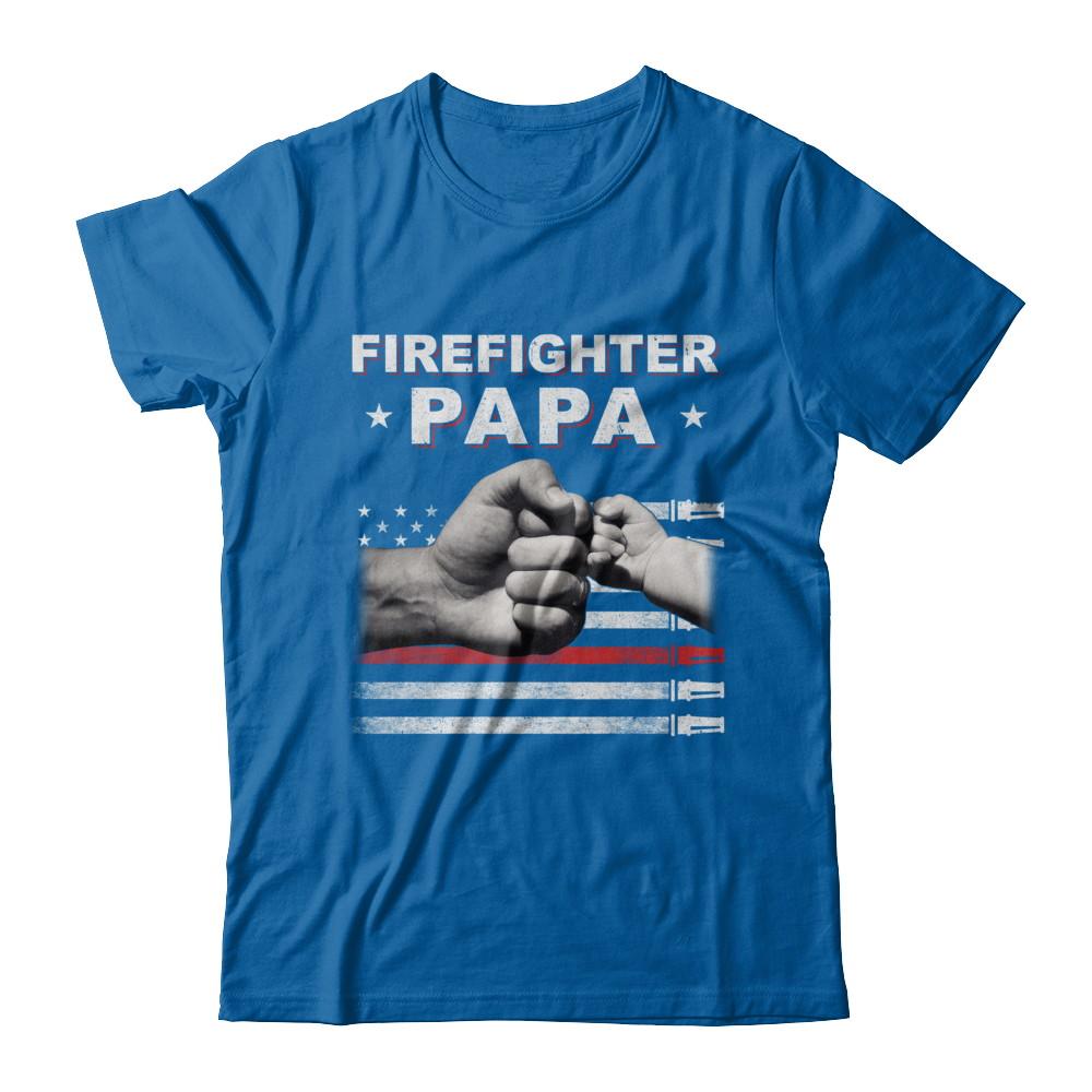 Firefighter Fireman Papa American Flag Fathers Day-T-Shirt & Hoodie-Classic T-Shirt-Royal
