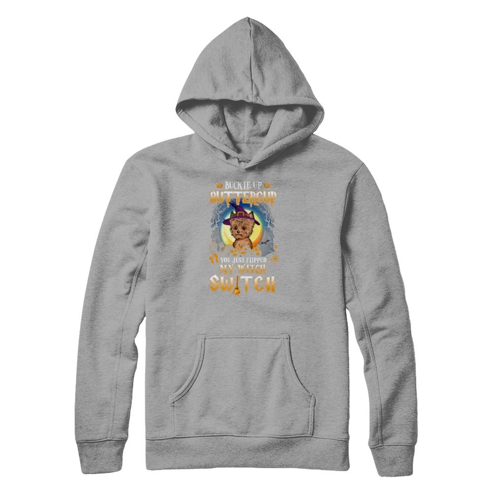 Buckle Up Buttercup Halloween Witch Yorkie Costume-T-Shirt & Tank Top-Pullover Hoodie-Light Steel
