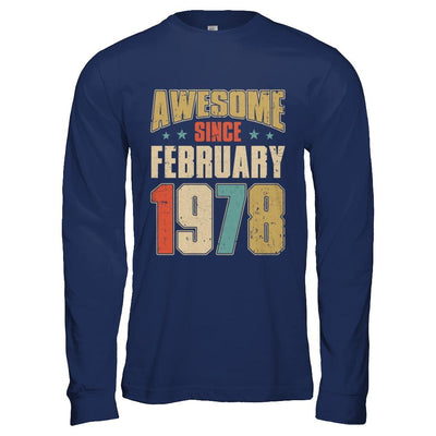 Vintage Retro Awesome Since February 1978 43th Birthday-T-Shirt & Hoodie-Long Sleeve T-Shirt-Navy