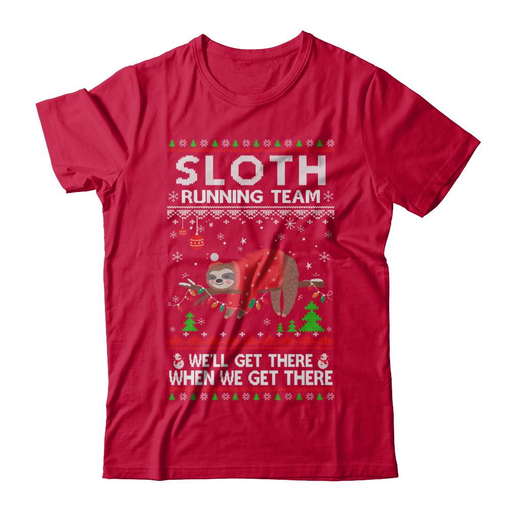 Funny Sloth Running Team Ugly Christmas Sweater Gift-T-Shirt & Sweatshirt-Classic T-Shirt-Red