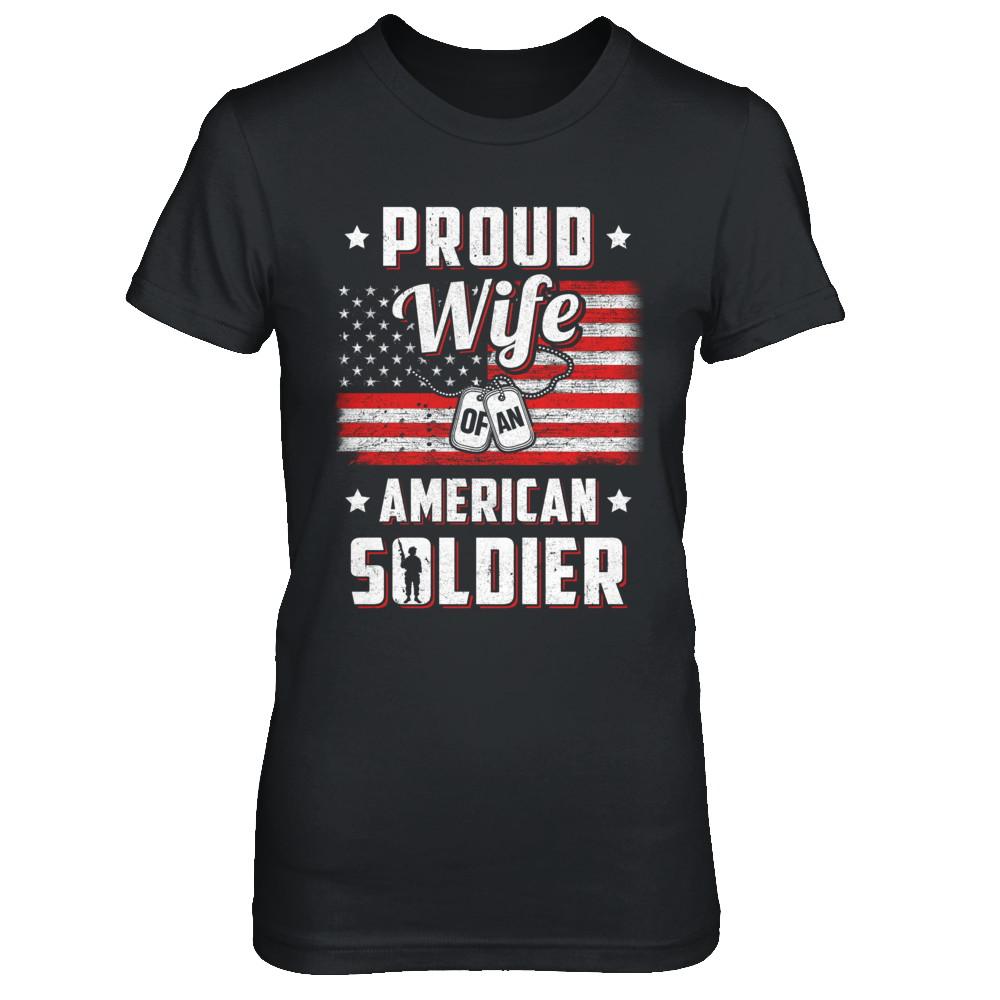 Proud Wife Of A Soldier Army Husband Veteran-T-Shirt & Hoodie-Women's T-Shirt-Black
