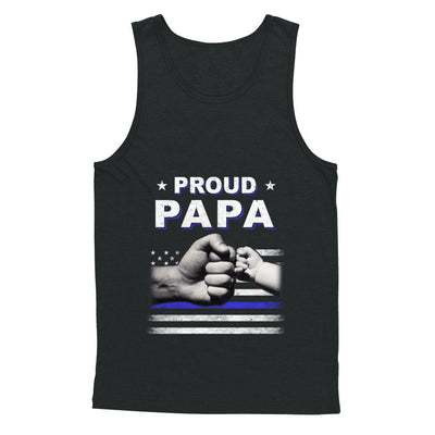 Proud Papa Police Thin Blue Line Flag Fathers Day-T-Shirt & Hoodie-Unisex Tank-Black