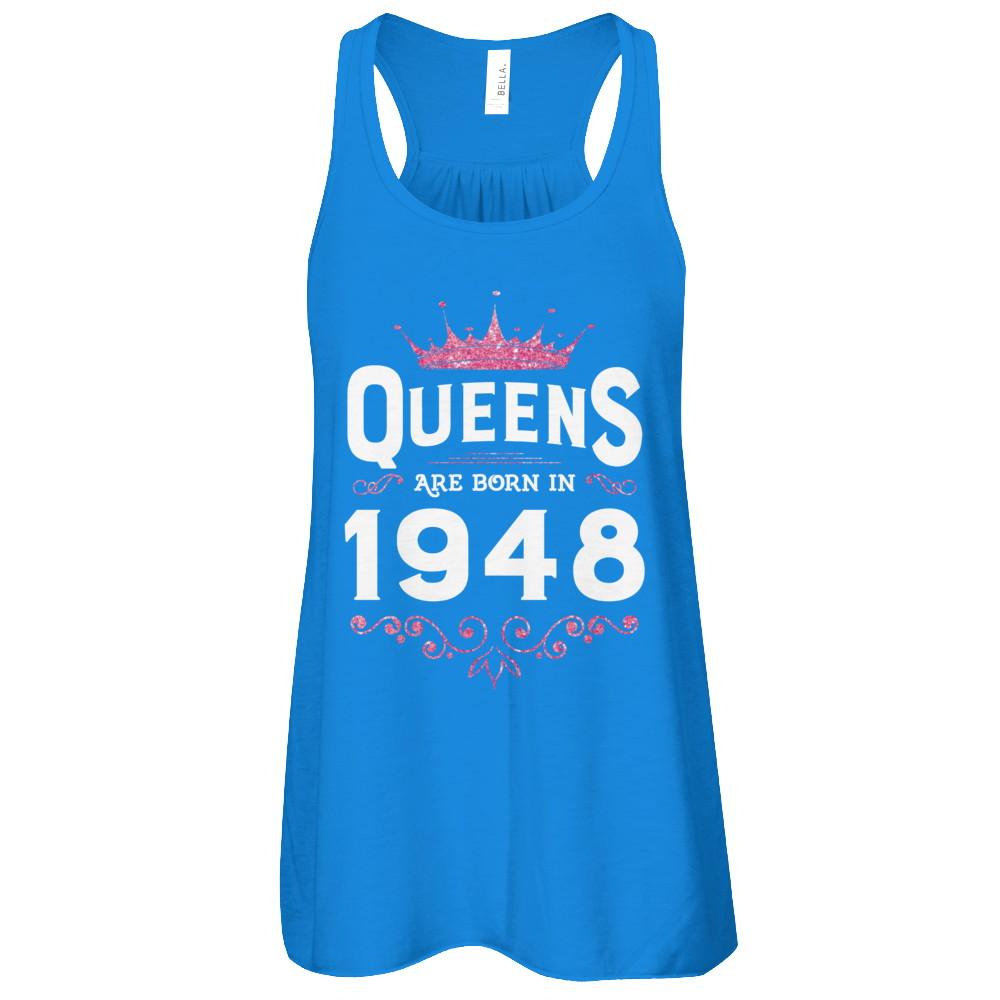 Queens Are Born In 1948 Birthday Gift-T-Shirt & Tank Top-Women's Flowy Racerback Tank-True Royal