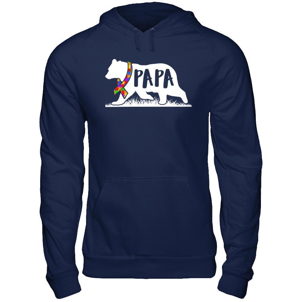 Autism Awareness Papa Bear-T-Shirt & Hoodie-Pullover Hoodie-Navy