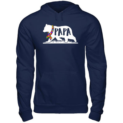 Autism Awareness Papa Bear-T-Shirt & Hoodie-Pullover Hoodie-Navy