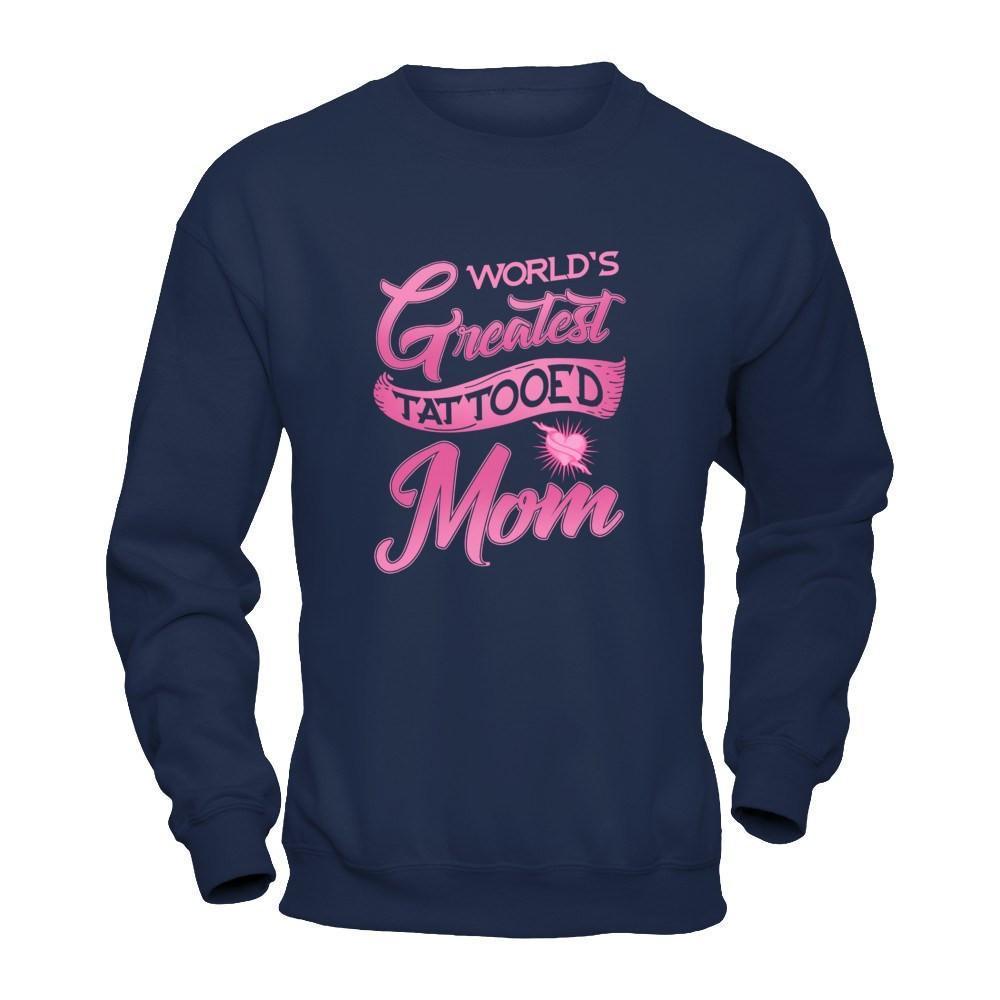 World's Greatest Tattooed Mom-T-Shirt & Tank Top-Crewneck Sweatshirt-Navy