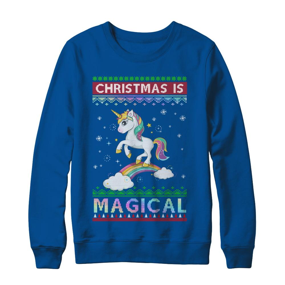 Christmas Is Magical Unicorn Ugly Christmas Sweater-T-Shirt & Sweatshirt-Crewneck Sweatshirt-Deep Royal