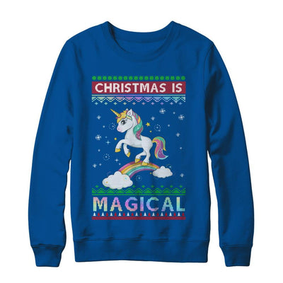 Christmas Is Magical Unicorn Ugly Christmas Sweater-T-Shirt & Sweatshirt-Crewneck Sweatshirt-Deep Royal