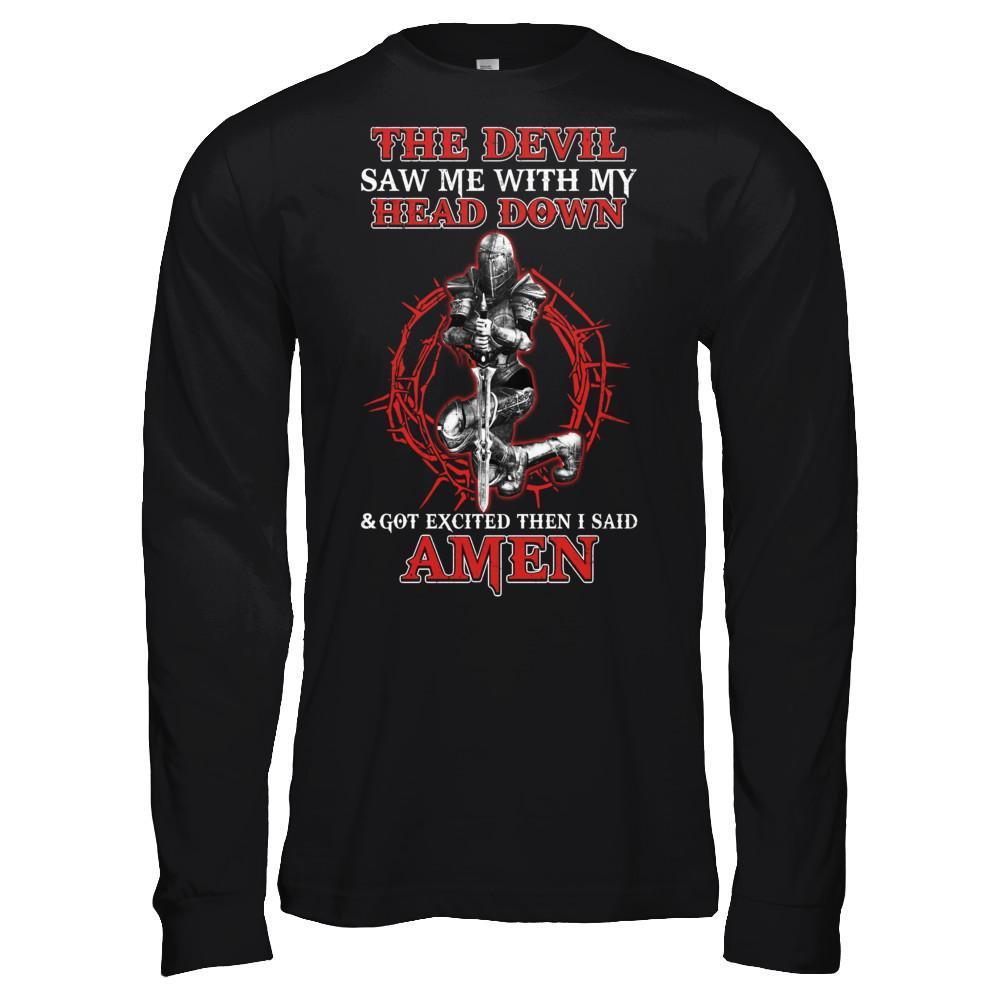 Warrior Woman The Devil Saw Me My Head Down Excited Said Amen-T-Shirt & Hoodie-Long Sleeve T-Shirt-Black