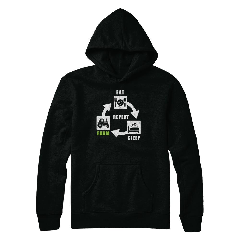 Eat Sleep Farm Repeat Farmer Farming Tractor-T-Shirt & Hoodie-Pullover Hoodie-Black