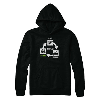 Eat Sleep Farm Repeat Farmer Farming Tractor-T-Shirt & Hoodie-Pullover Hoodie-Black