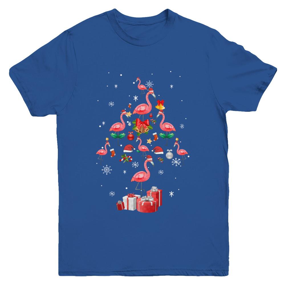 Santa Flamingo Christmas Tree Gift Youth-Youth Shirt-Youth T-Shirt-Royal