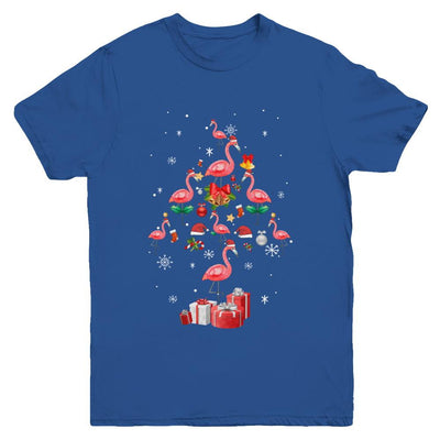 Santa Flamingo Christmas Tree Gift Youth-Youth Shirt-Youth T-Shirt-Royal