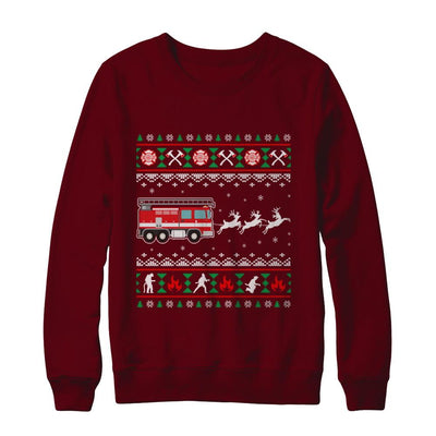 Merry Christmas Firefighter Fireman Ugly Sweater Gift-T-Shirt & Sweatshirt-Crewneck Sweatshirt-Maroon