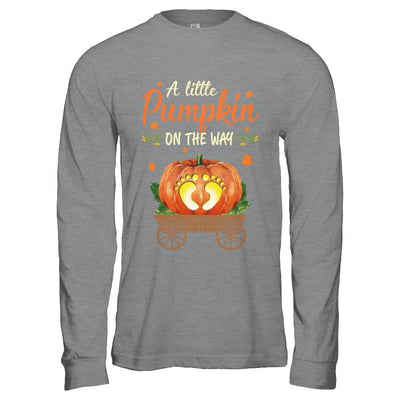 Funny Little Pumpkin On The Way Pregnant Halloween-T-Shirt & Hoodie-Long Sleeve T-Shirt-Sport Grey