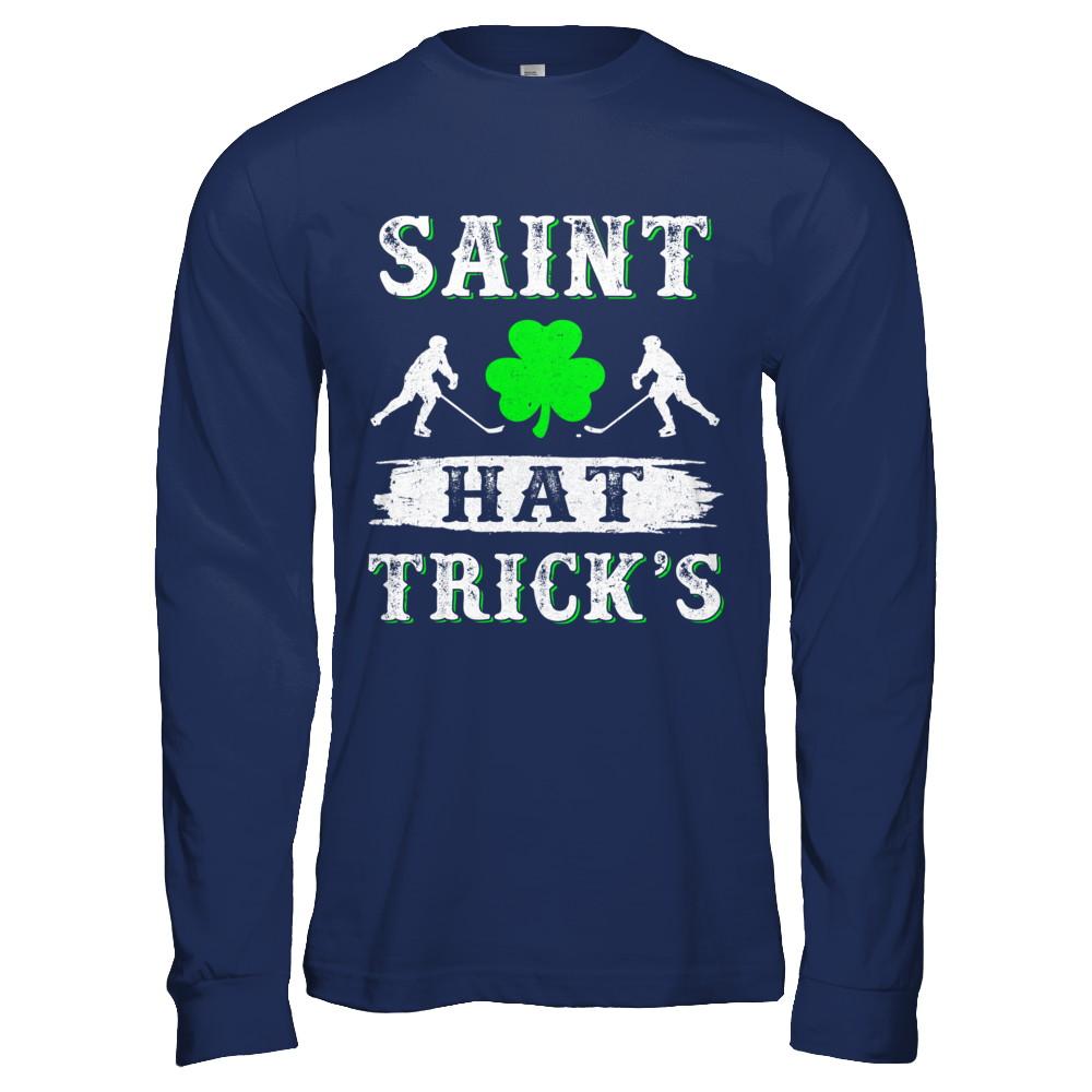 St Patricks Day Hockey Saint Hat Trick's Day-T-Shirt & Hoodie-Long Sleeve T-Shirt-Navy