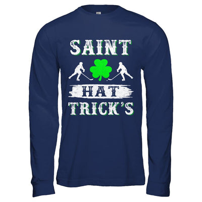 St Patricks Day Hockey Saint Hat Trick's Day-T-Shirt & Hoodie-Long Sleeve T-Shirt-Navy