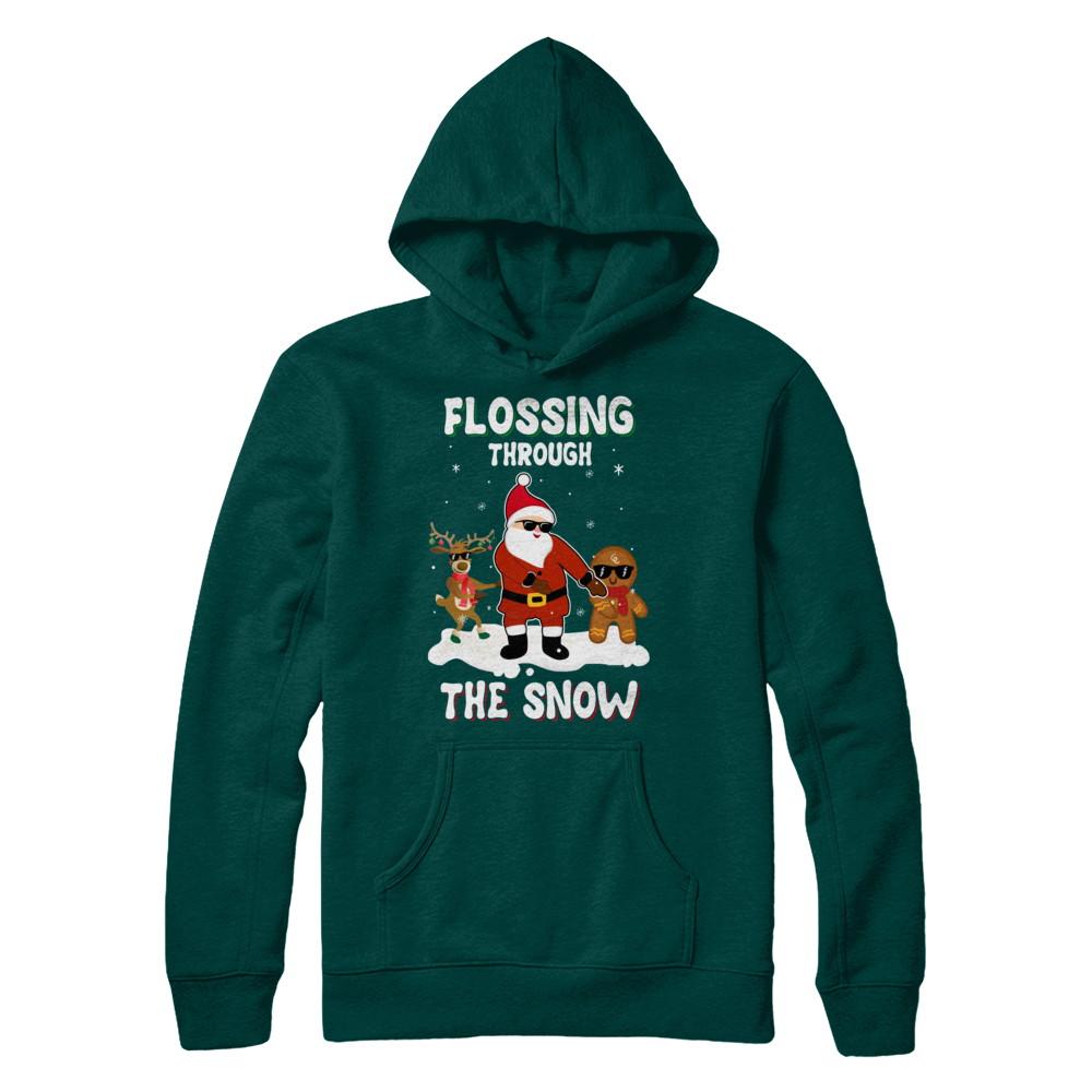 Flossing Through The Snow Santa Reindeer Gingerbread-T-Shirt & Sweatshirt-Pullover Hoodie-Deep Forest