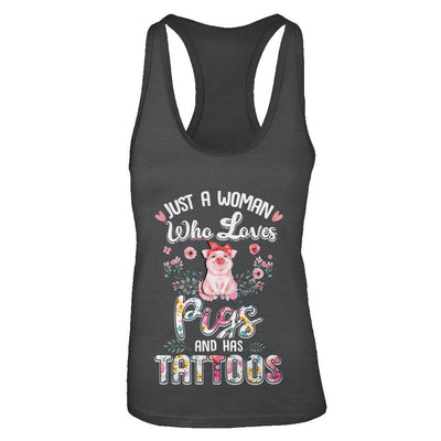 Just A Woman Who Loves Pigs And Has Tattoos-T-Shirt & Tank Top-Women's Ideal Racerback Tank-Black