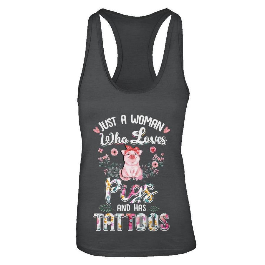 Just A Woman Who Loves Pigs And Has Tattoos-T-Shirt & Tank Top-Women's Ideal Racerback Tank-Black