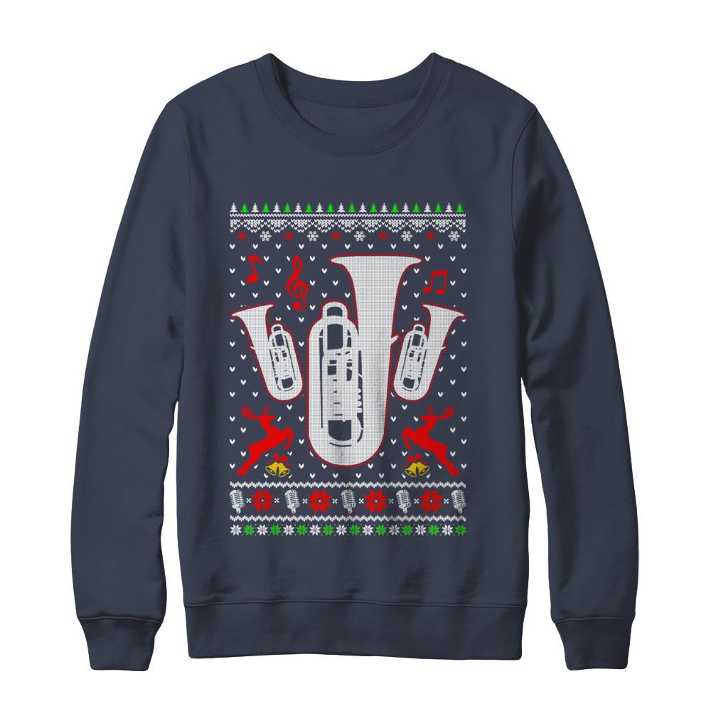 Santa Tuba Ugly Christmas Sweater Gifts-T-Shirt & Sweatshirt-Crewneck Sweatshirt-Navy